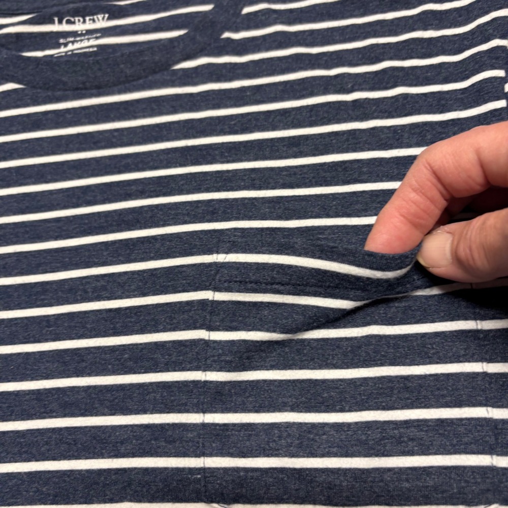 J Crew Mens Slim Washed T Shirt Navy White Stripe Pocket Tee Large - Picture 4 of 8